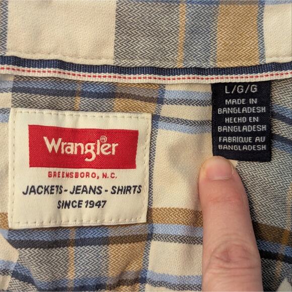 Wrangler Cowboy Wash Plaid Shirt, Color: Almond Milk Western Workwear Men's L - Picture 4 of 6
